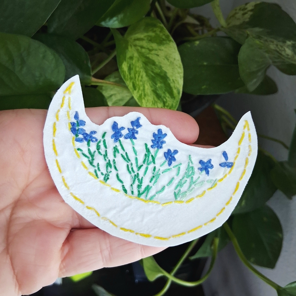 Floral Embroidered Crescent Moon Patch